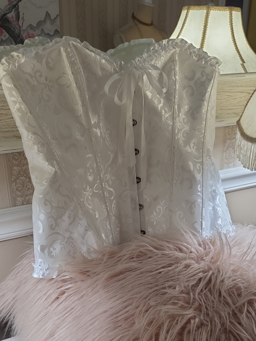 Snow White Satin Brocade Corset Top, 2X